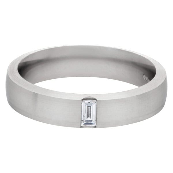 Tiffany & Co. Platinum Satin Finish Ring With Baguette Diamond