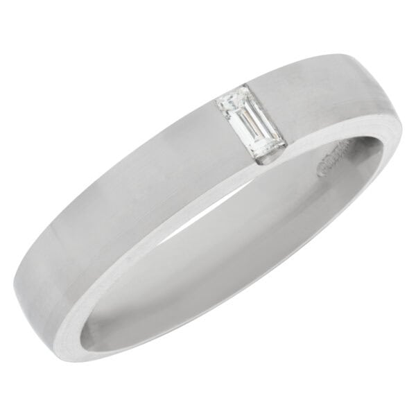 Tiffany & Co. Platinum Satin Finish Ring With Baguette Diamond