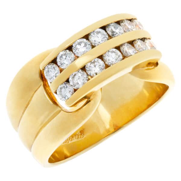 Two row diamond ring in 18k yellow gold. 0.40 carats in channel set diamonds