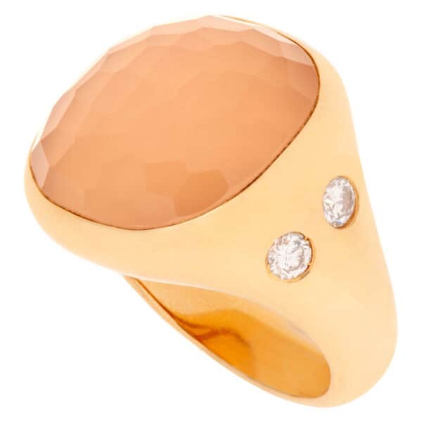 Pomellato rose quartz ring with 2 diamonds in 18k rose gold. Size 6.5