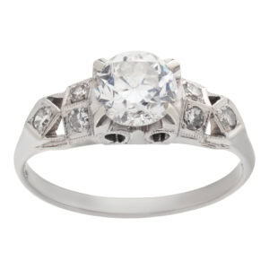 Charming diamond engagement ring in 18k white gold with an app. 0.60 carat center European cut round diamond