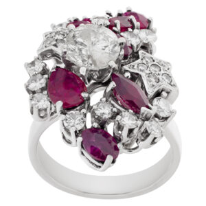 Ruby and diamond ring in 14k white gold