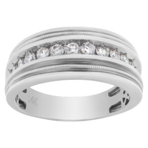 Diamond mens ring in 14k white gold