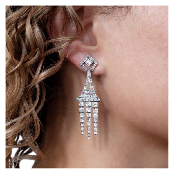 Diamond dangling earrings in platinum