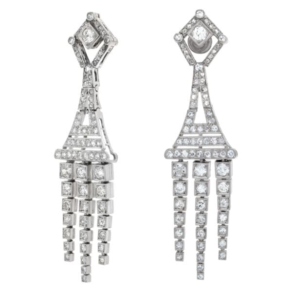 Diamond dangling earrings in platinum