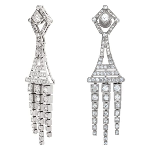 Diamond dangling earrings in platinum