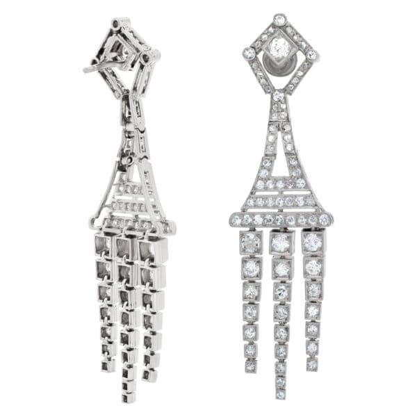 Diamond dangling earrings in platinum