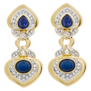 Diamond and cabochon sapphire earrings in 18k