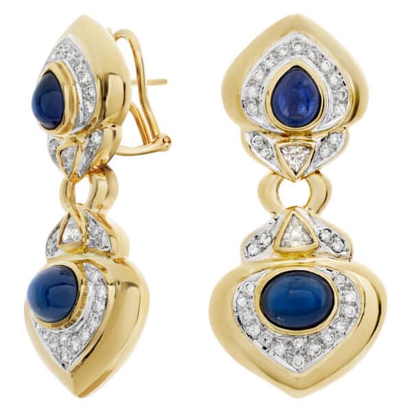 Diamond and cabochon sapphire earrings in 18k