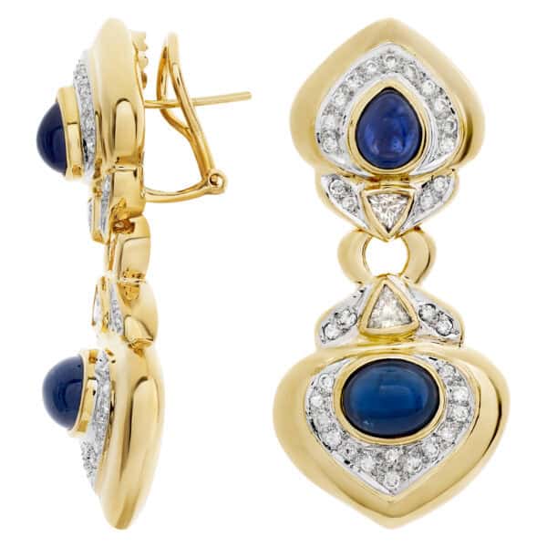 Diamond and cabochon sapphire earrings in 18k