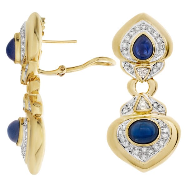 Diamond and cabochon sapphire earrings in 18k