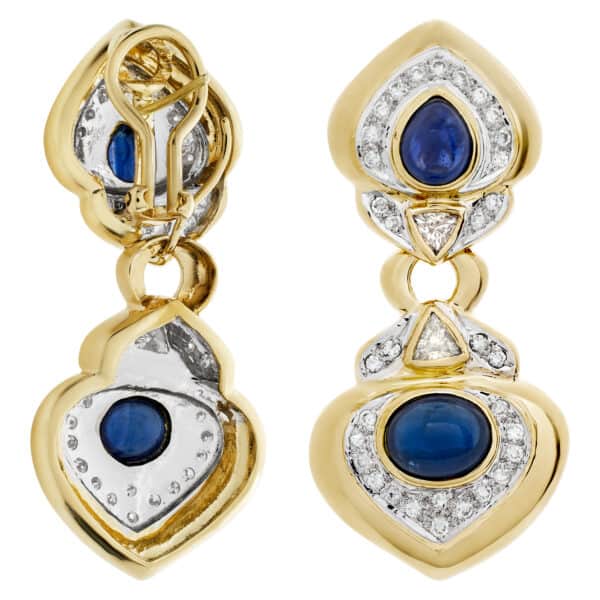 Diamond and cabochon sapphire earrings in 18k