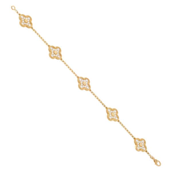 Van Cleef & Arpels Vintage Alhambra 5 diamond motif bracelet in 18k yellow gold