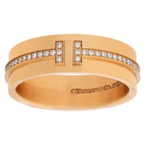 Tiffany & Co. wide band ring with diamonds 18k rose gold