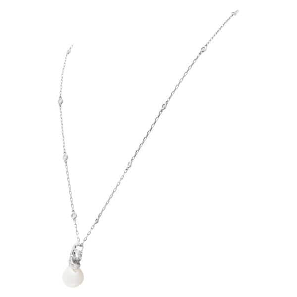 Pearl and diamond pendant in 18k white gold with 14k white gold diamonds by the yard chain