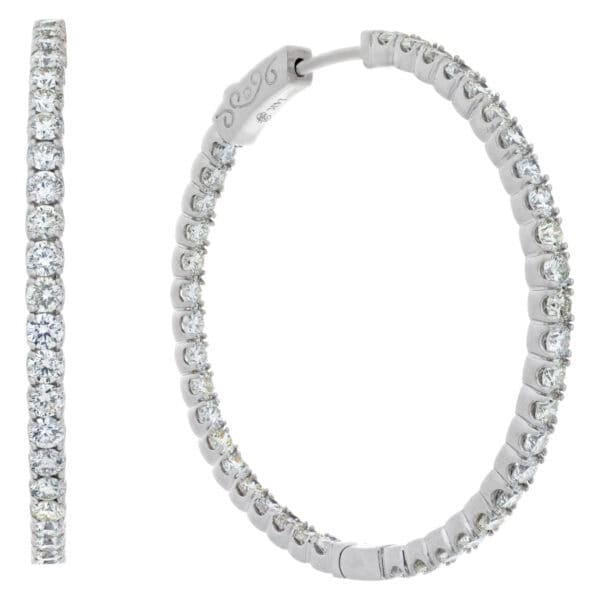 Diamond hoop earrings in 14k white gold with 3.15 carats in diamonds