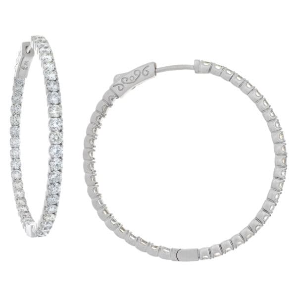 Diamond hoop earrings in 14k white gold with 3.15 carats in diamonds