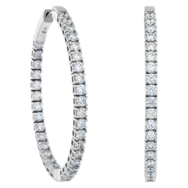 Diamond oval hoop earring in 14k white gold with 3.7 cts in diamonds