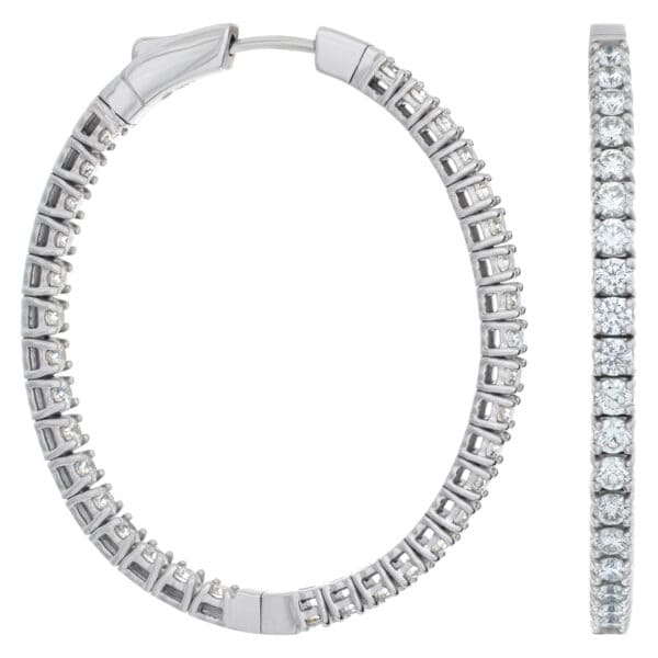 Diamond oval hoop earring in 14k white gold with 3.7 cts in diamonds