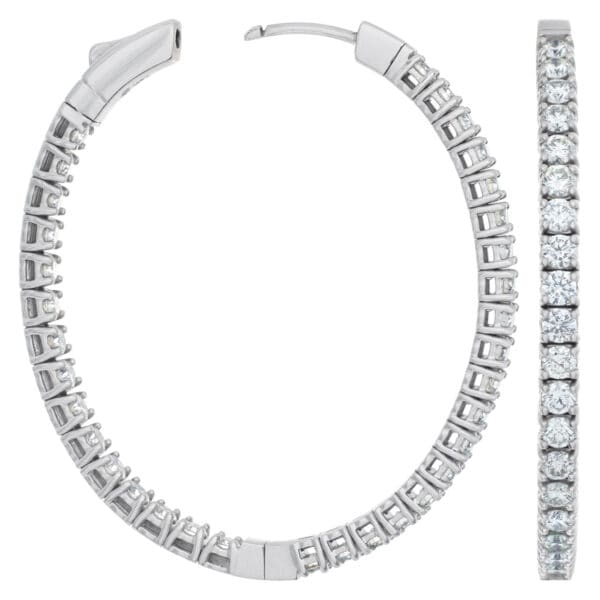 Diamond oval hoop earring in 14k white gold with 3.7 cts in diamonds